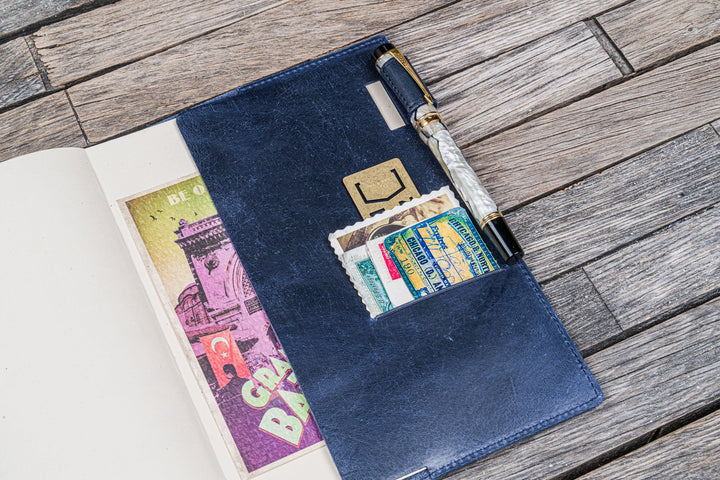 Galen Leather - Leather Slim A5 Notebook / Planner Cover - Crazy Horse Navy Blue