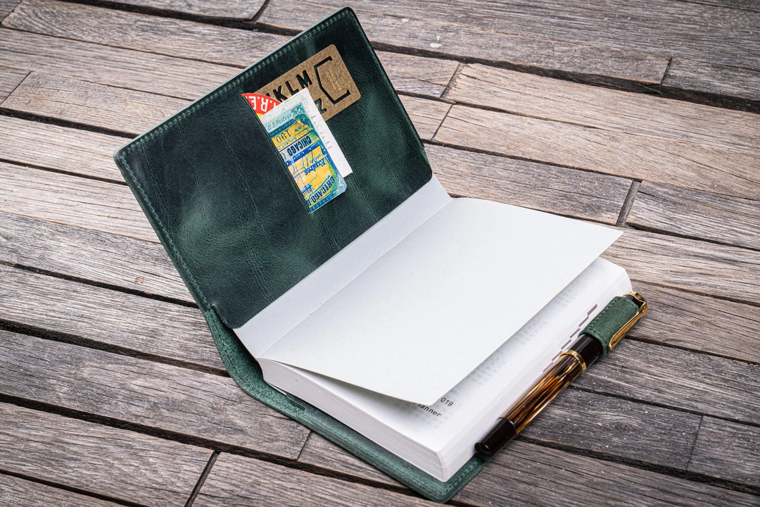 Galen Leather - Leather Slim A6 Notebook / Planner Cover - Crazy Horse Forest Green