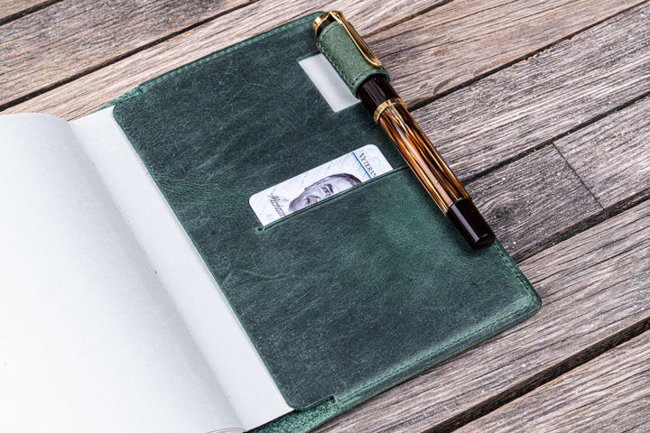 Galen Leather - Leather Slim A6 Notebook / Planner Cover - Crazy Horse Forest Green