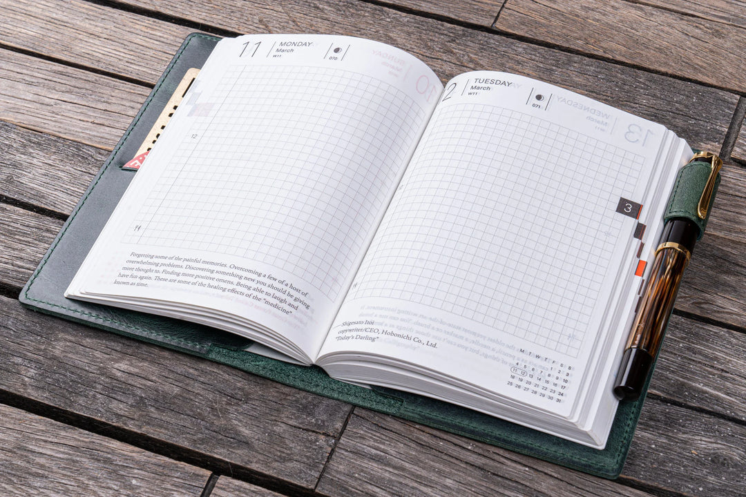 Galen Leather - Leather Slim A6 Notebook / Planner Cover - Crazy Horse Forest Green