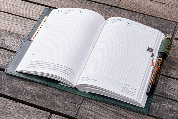 Galen Leather - Leather Slim A6 Notebook / Planner Cover - Crazy Horse Forest Green