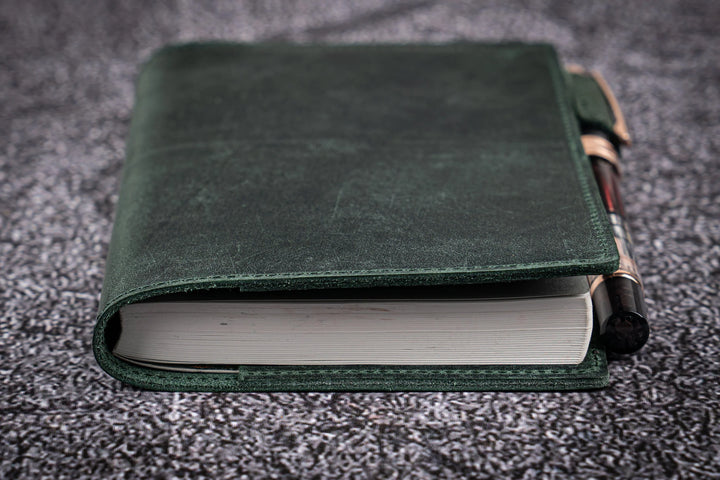 Galen Leather - Leather Slim A6 Notebook / Planner Cover - Crazy Horse Forest Green