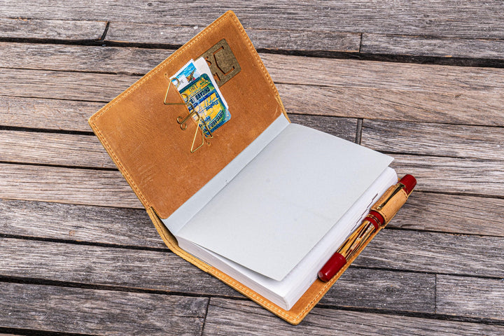 Galen Leather - Leather Slim A6 Notebook / Planner Cover - Crazy Horse Honey Ochre