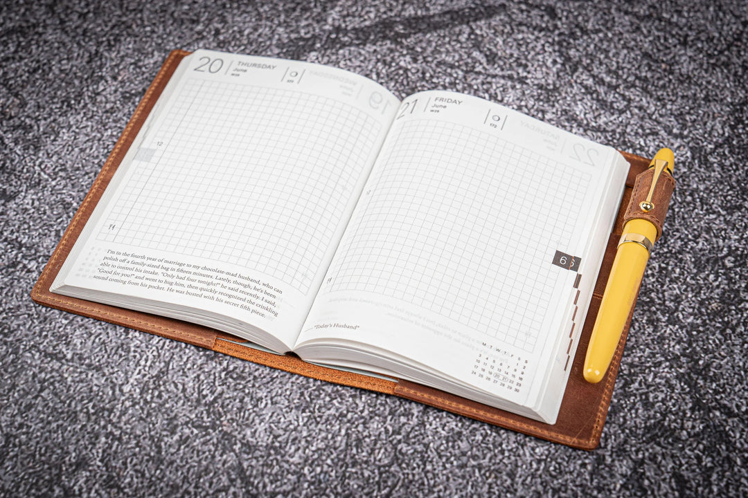 Galen Leather - Leather Slim A6 Notebook / Planner Cover - Crazy Horse Tan