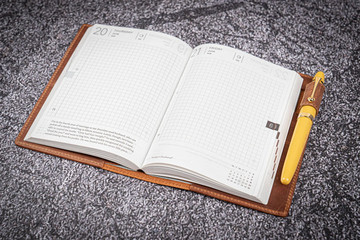 Galen Leather - Leather Slim A6 Notebook / Planner Cover - Crazy Horse Tan