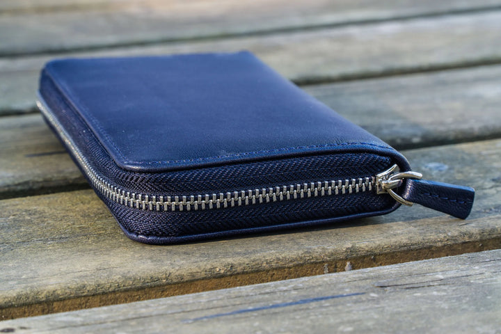 Galen Leather - Leather Zippered 3 Slots Pen Case - Navy Blue