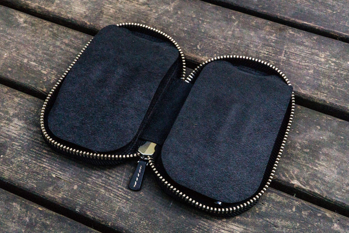 Galen Leather - Leather Zippered 6 Slots Pen Case - Black