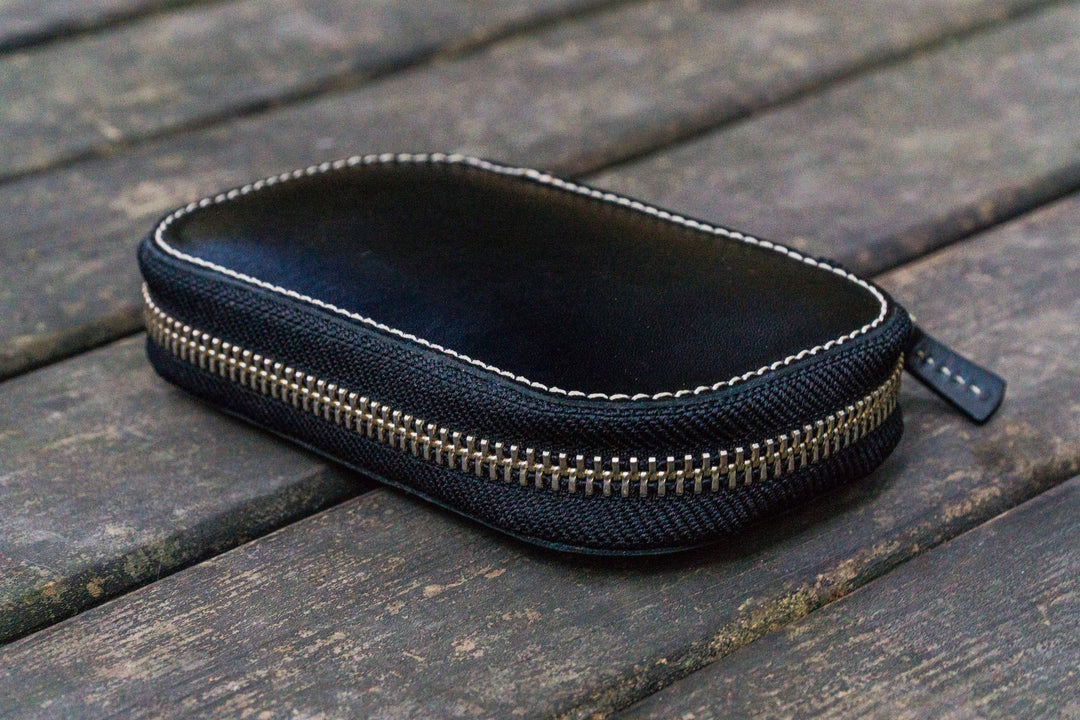 Galen Leather - Leather Zippered 6 Slots Pen Case - Black