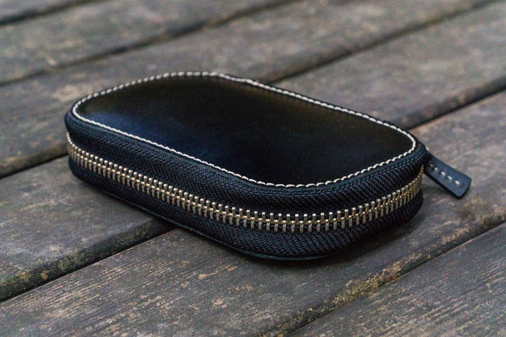 Galen Leather - Leather Zippered 6 Slots Pen Case - Black