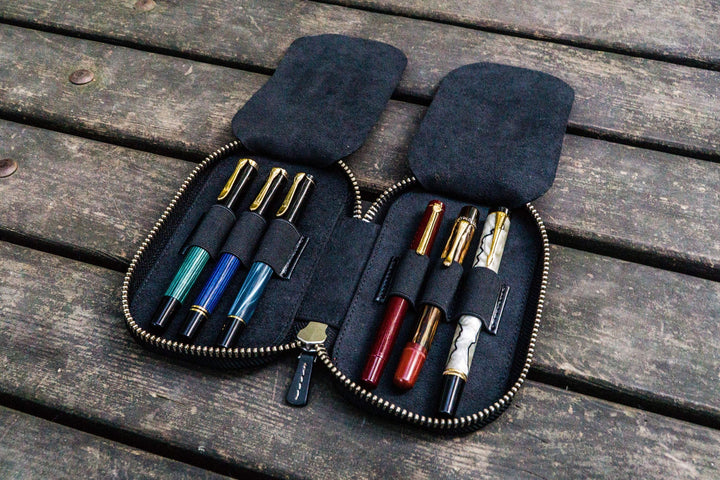 Galen Leather - Leather Zippered 6 Slots Pen Case - Black