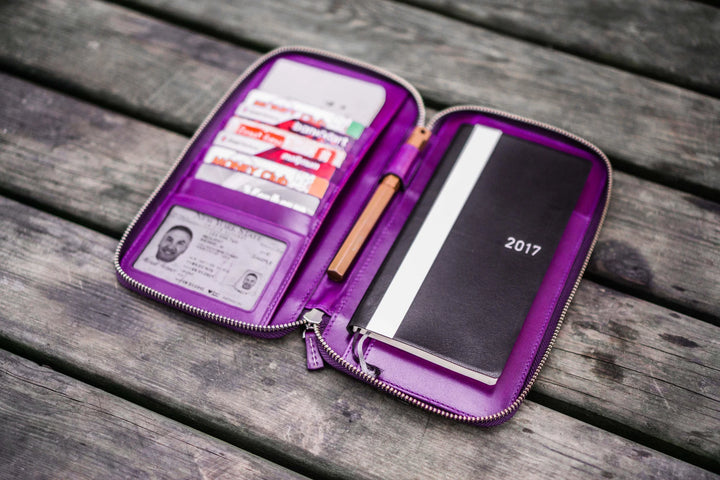 Galen Leather - Leather Zippered Hobonichi Weeks Cover - Purple
