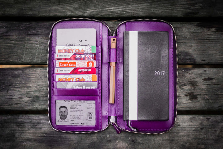 Galen Leather - Leather Zippered Hobonichi Weeks Cover - Purple