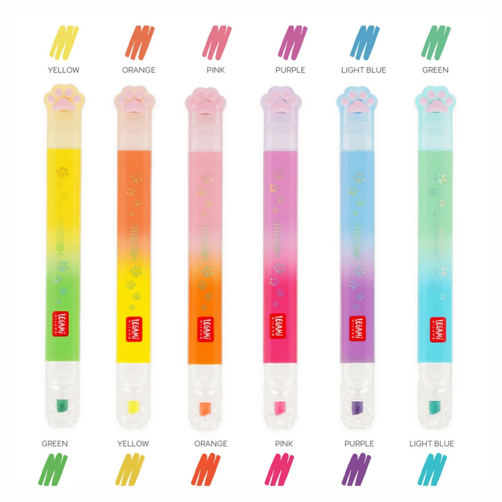 LEGAMI - Set of 6 Dual Tip Highlighters - Meow