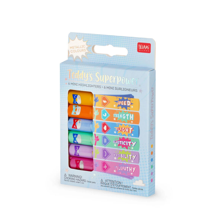 LEGAMI - Set of 6 Mini Highlighters - Teddy's Superpower