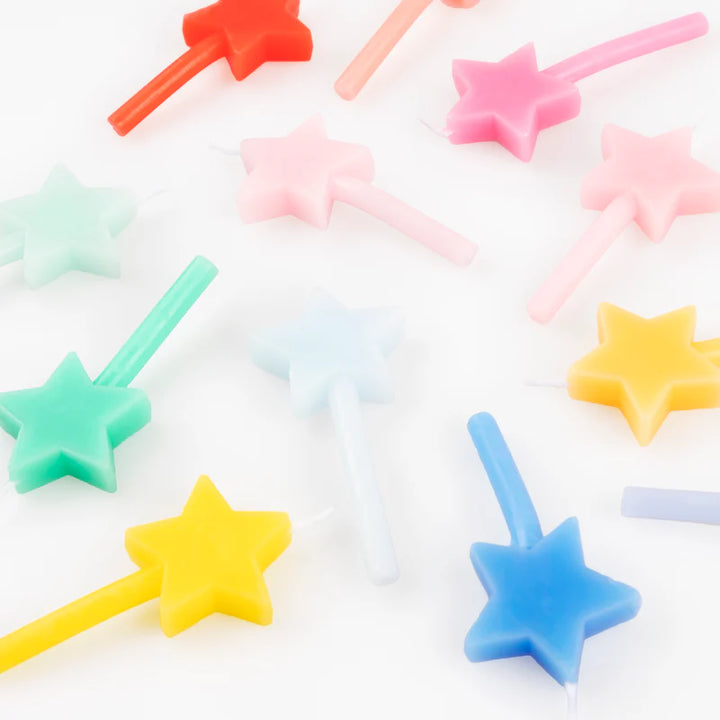 MERI MERI - Rainbow Star Birthday Candles  - Set of 12 - Assorted Colours