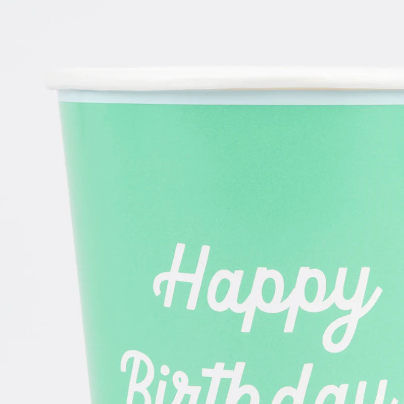 MERI MERI - Mixed Happy Birthday Cups - Set of 8 - Assorted Colours