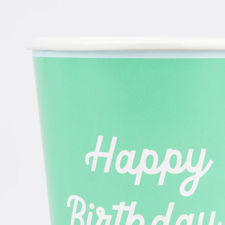 MERI MERI - Mixed Happy Birthday Cups - Set of 8 - Assorted Colours
