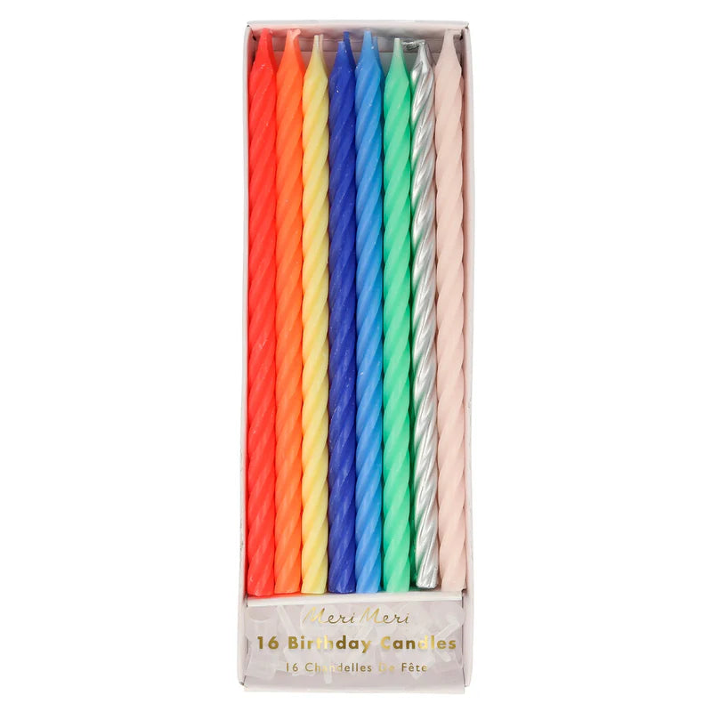 MERI MERI - Multi Neon Twisted Candles - Assorted Colours - Box of 16
