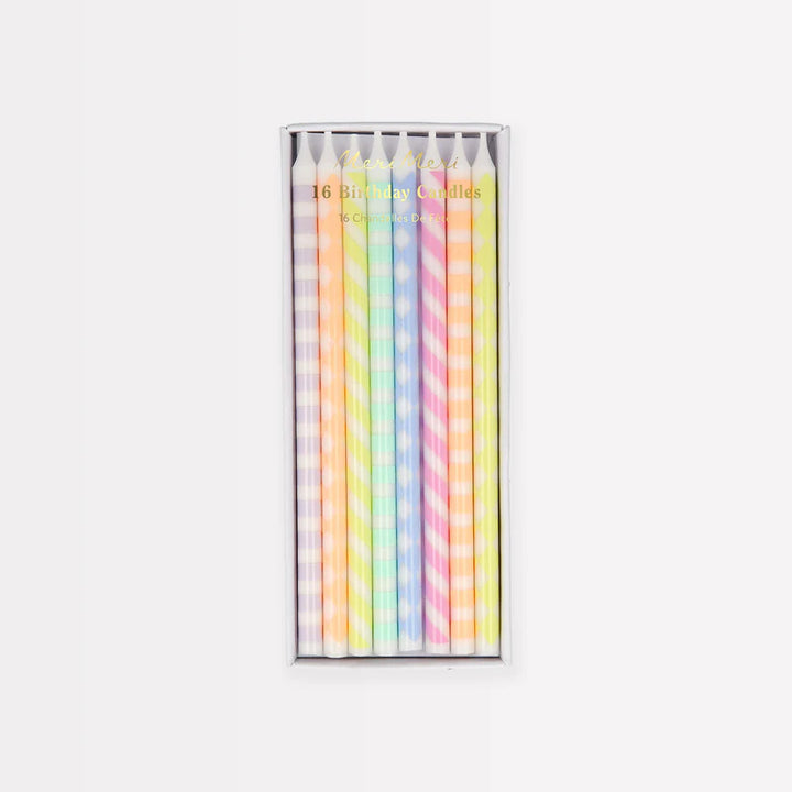 MERI MERI - Pastel Patterned Candles  - Set of 16 - Assorted