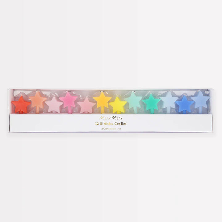 MERI MERI - Rainbow Star Birthday Candles  - Set of 12 - Assorted Colours