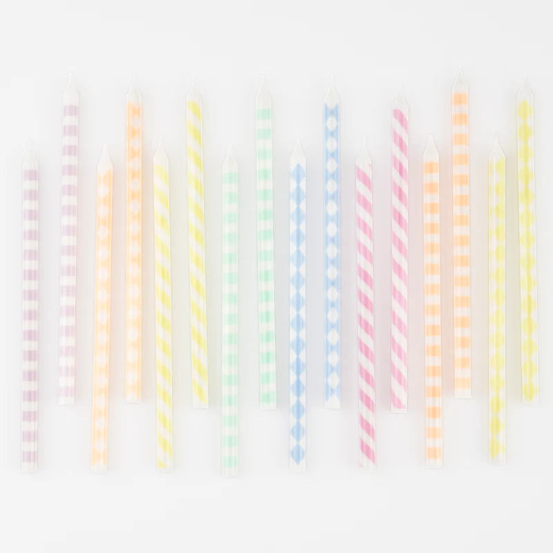 MERI MERI - Pastel Patterned Candles  - Set of 16 - Assorted