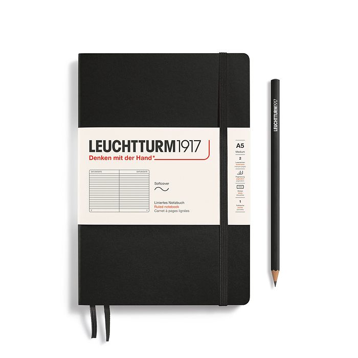 Leuchtturm1917 - Softcover - A5 Notebook - 123 Numbered Pages - Black