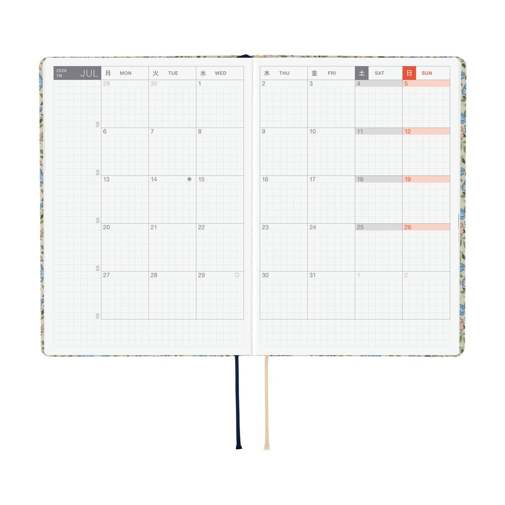 Hobonichi Techo 2026 -  Original (A6) HON Planner Book - Liberty Fabrics: Sasha Kiora - English/January Start/Monday Start