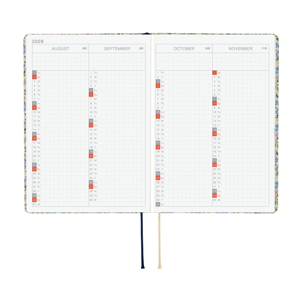 Hobonichi Techo 2026 -  Original (A6) HON Planner Book - Liberty Fabrics: Sasha Kiora - English/January Start/Monday Start