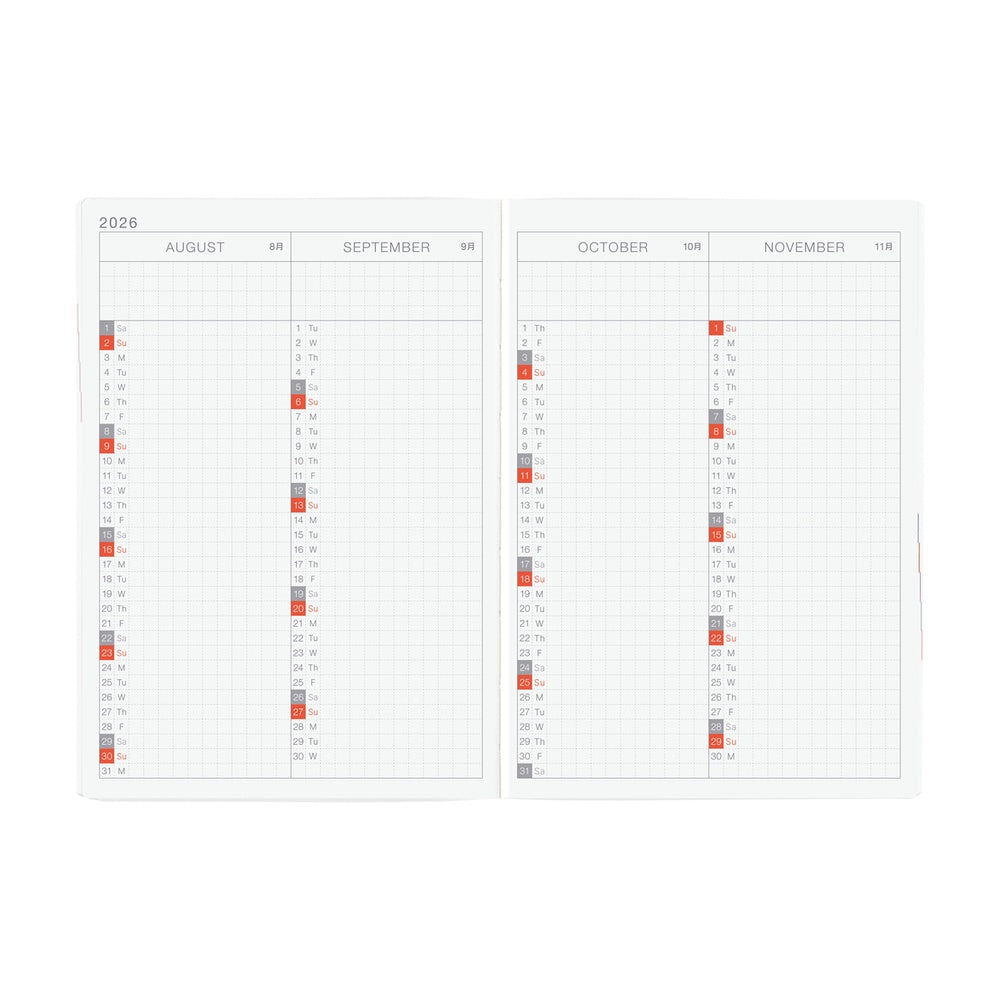 Hobonichi Techo 2026 -  Original (A6) HON Planner Book - Paper Series: Black Gingham - English/January Start/Monday Start
