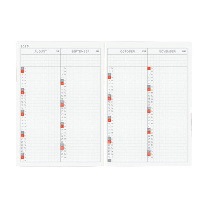 Hobonichi Techo 2026 -  Original (A6) HON Planner Book - Paper Series: Black Gingham - English/January Start/Monday Start