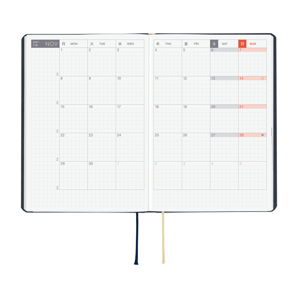 Hobonichi Techo 2027 - A6 HON Planner Book - Slash (Navy) - English/Jan Start/Mon Start
