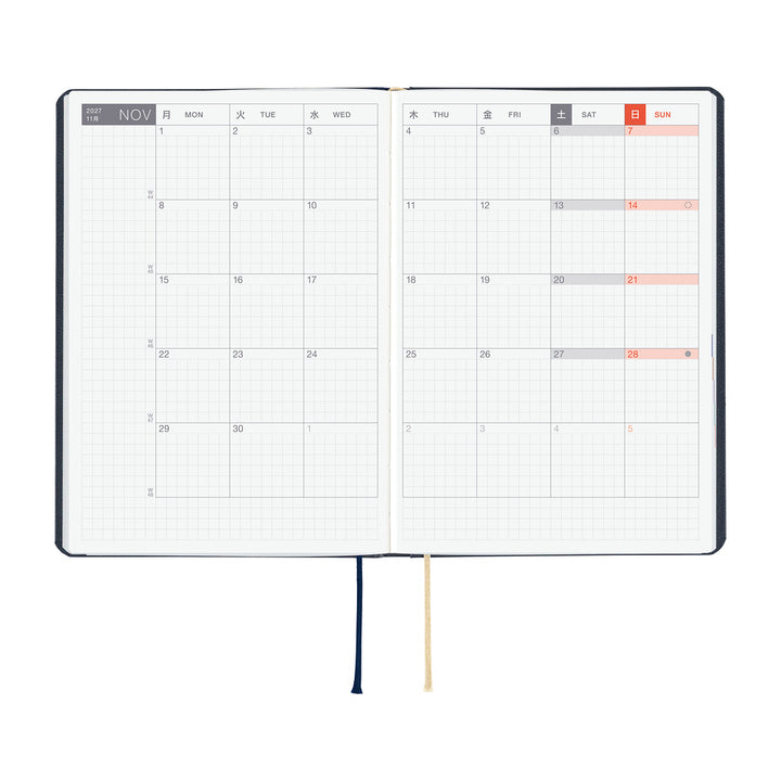 Hobonichi Techo 2027 - A6 HON Planner Book - Slash (Navy) - English/Jan Start/Mon Start