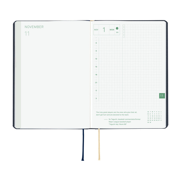 Hobonichi Techo 2027 - A6 HON Planner Book - Slash (Navy) - English/Jan Start/Mon Start