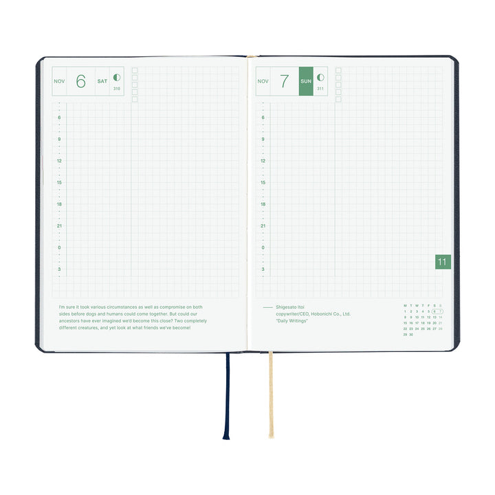 Hobonichi Techo 2027 - A6 HON Planner Book - Slash (Navy) - English/Jan Start/Mon Start