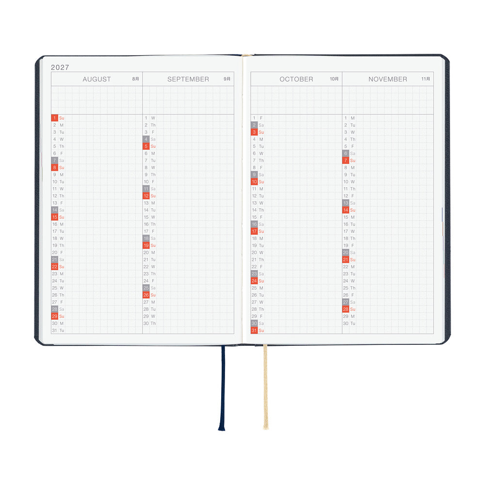 Hobonichi Techo 2027 - A6 HON Planner Book - Slash (Navy) - English/Jan Start/Mon Start