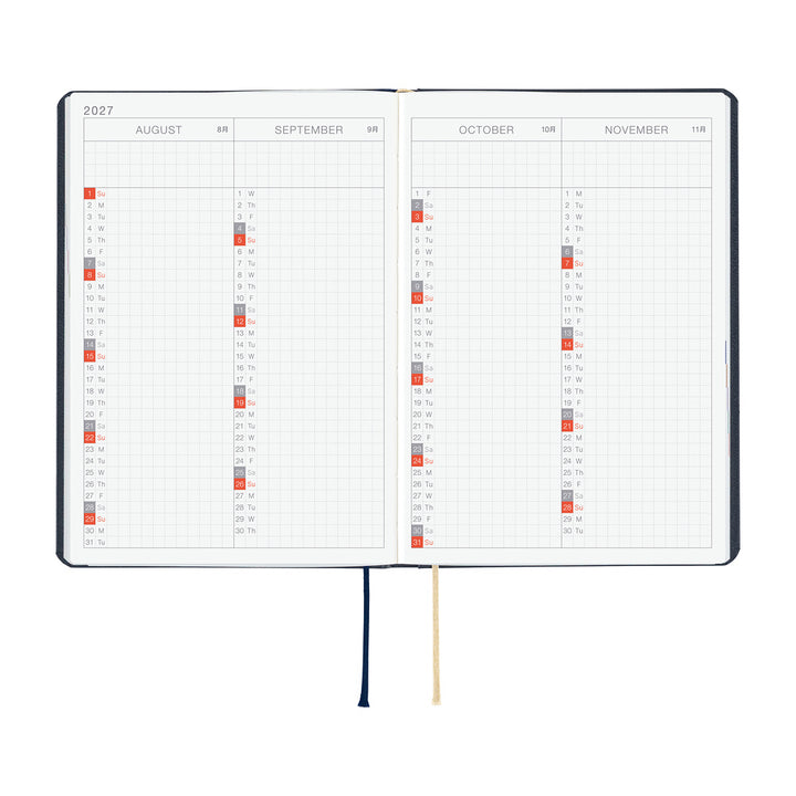 Hobonichi Techo 2027 - A6 HON Planner Book - Slash (Navy) - English/Jan Start/Mon Start