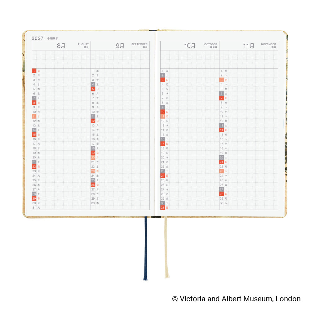 Hobonichi Techo 2027 - A6 HON Japanese Planner - V&A Series: Vine - [Mon & Jan Start]