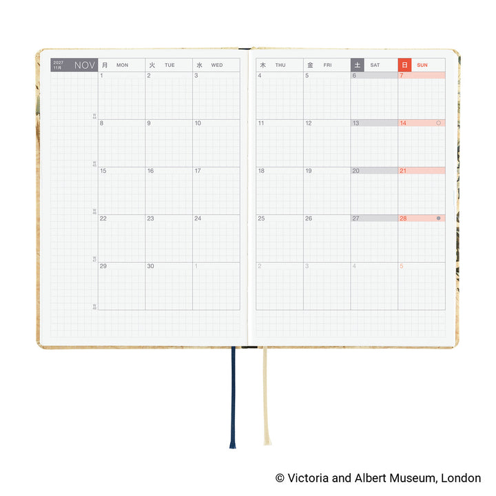 Hobonichi Techo 2027 - A6 HON Planner Book - V&A Series: Vine - English/Jan Start/Mon Start