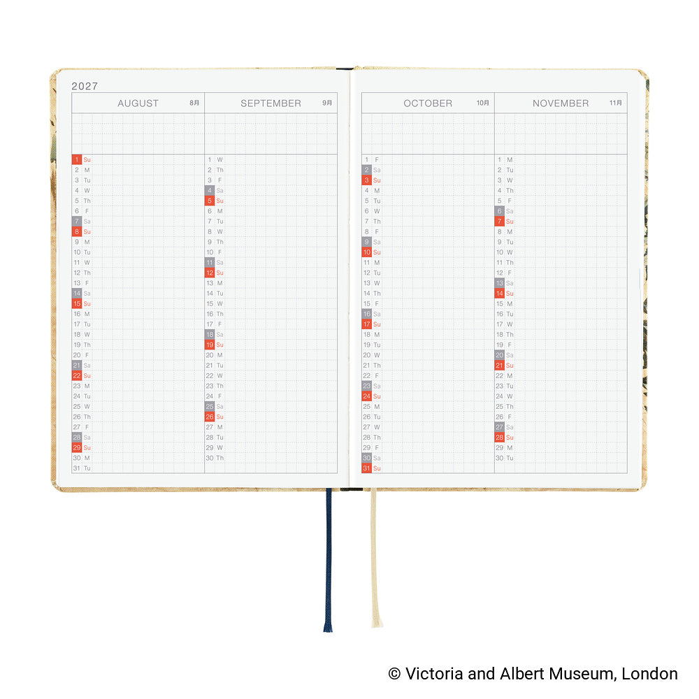 Hobonichi Techo 2027 - A6 HON Planner Book - V&A Series: Vine - English/Jan Start/Mon Start