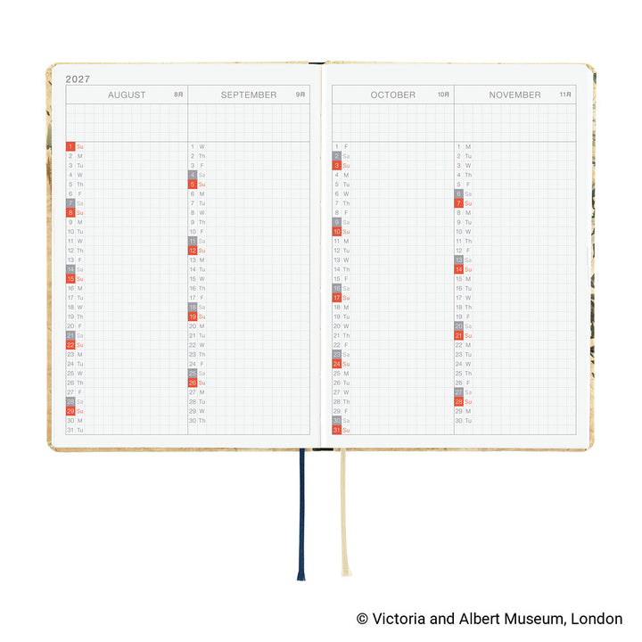 Hobonichi Techo 2027 - A6 HON Planner Book - V&A Series: Vine - English/Jan Start/Mon Start