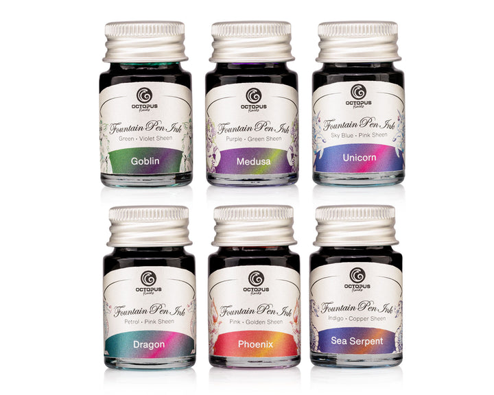 Octopus Fluids - Sheening Fountain Pen Ink Set 1 - Pack of 6 - 10ml