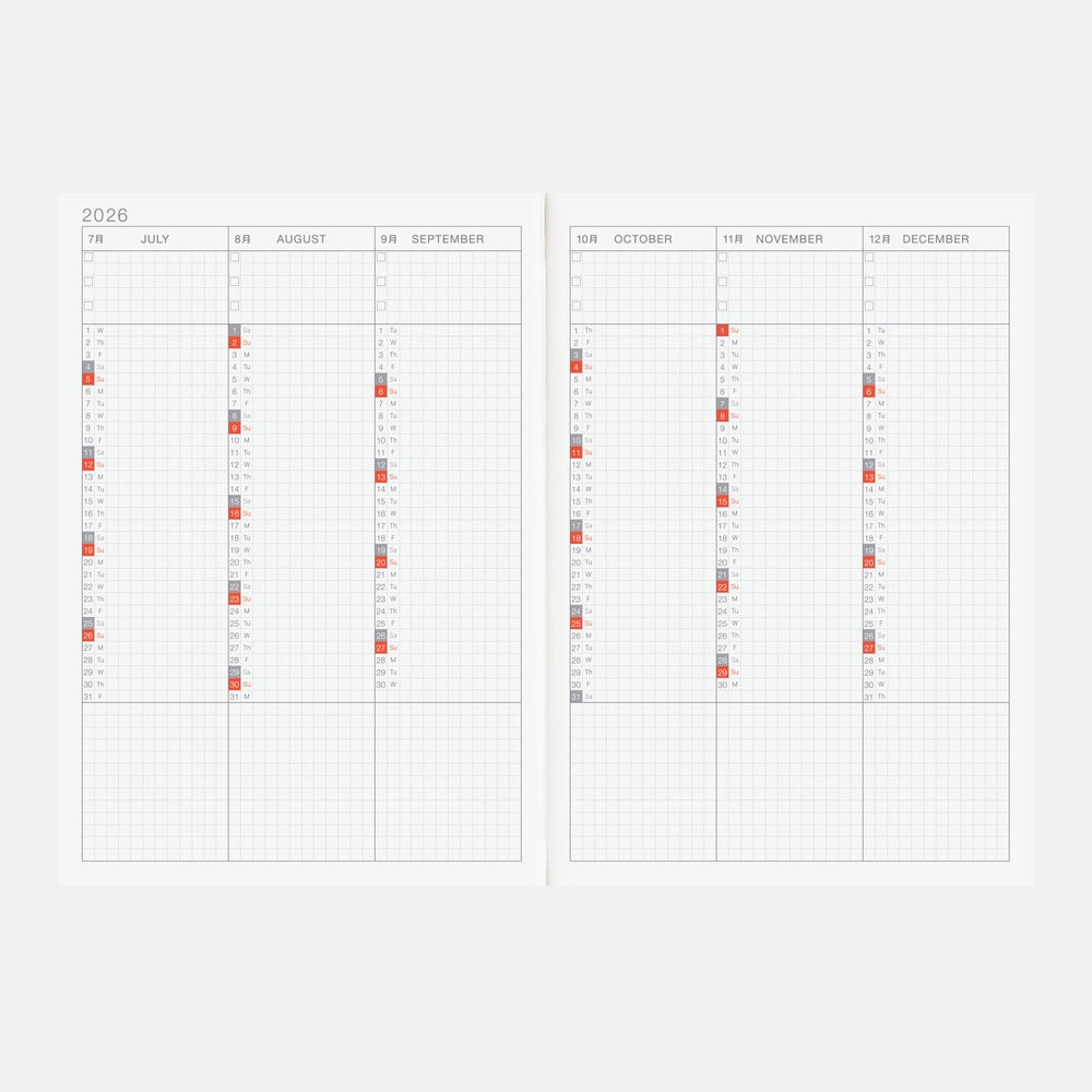 Hobonichi Techo 2026 - A5 English Cousin Book - 2026 January start (Monday start)