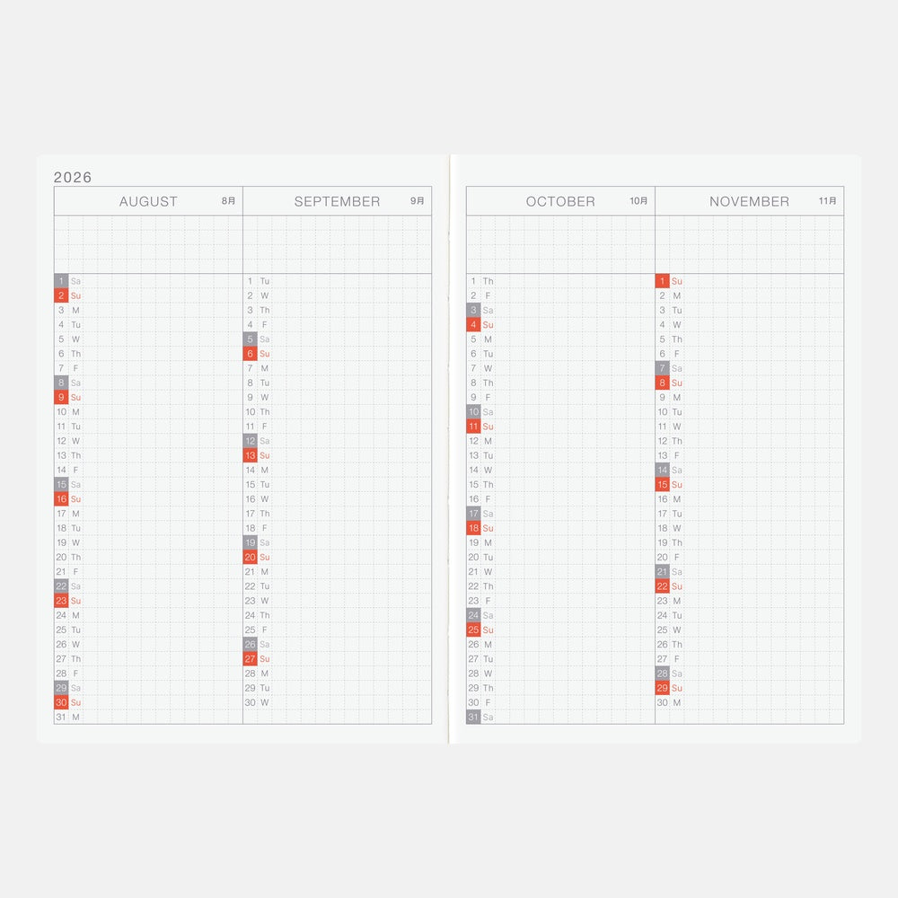 Hobonichi Techo 2026 - A6 English Original Book - 2026 January start (Monday start)