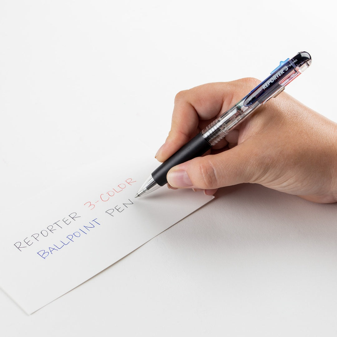 Tombow - MONO Reporter 3-Color Retractable Ballpoint Pen - Black, Blue, & Red