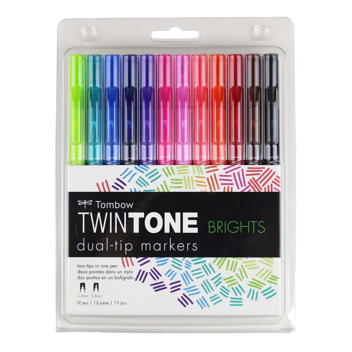 Tombow - Twintone Dual Tip Markers (Pack of 12) - Bright Colours