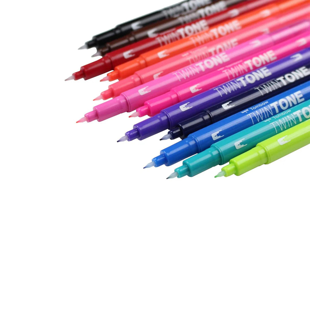 Tombow - Twintone Dual Tip Markers (Pack of 12) - Bright Colours