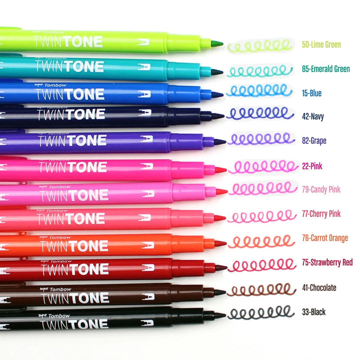 Tombow - Twintone Dual Tip Markers (Pack of 12) - Bright Colours