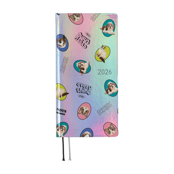 Hobonichi Techo 2026 - Weeks/Wallet Planner Book - Candy Stripper: Random Dog & Cat (Aurora) [English/Tall & Slim/Jan Start]