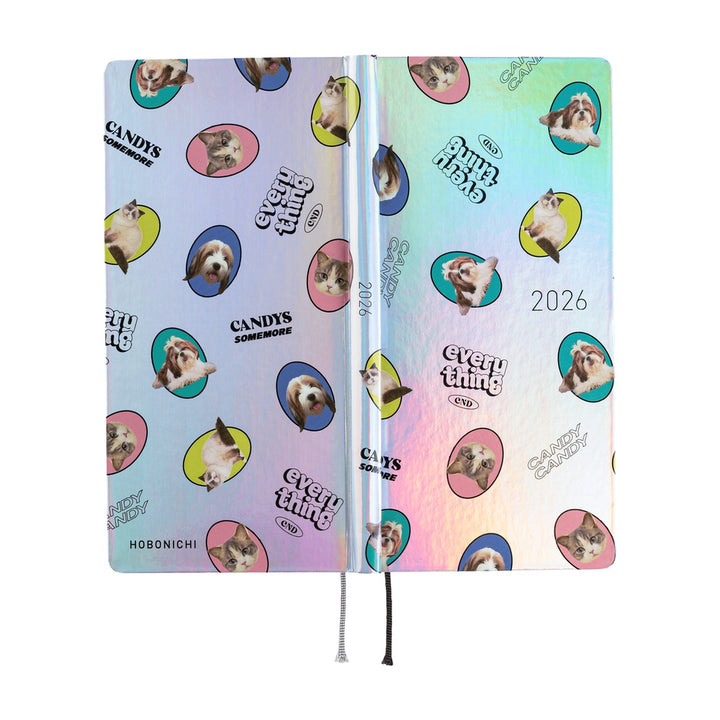 Hobonichi Techo 2026 - Weeks/Wallet Planner Book - Candy Stripper: Random Dog & Cat (Aurora) [English/Tall & Slim/Jan Start]