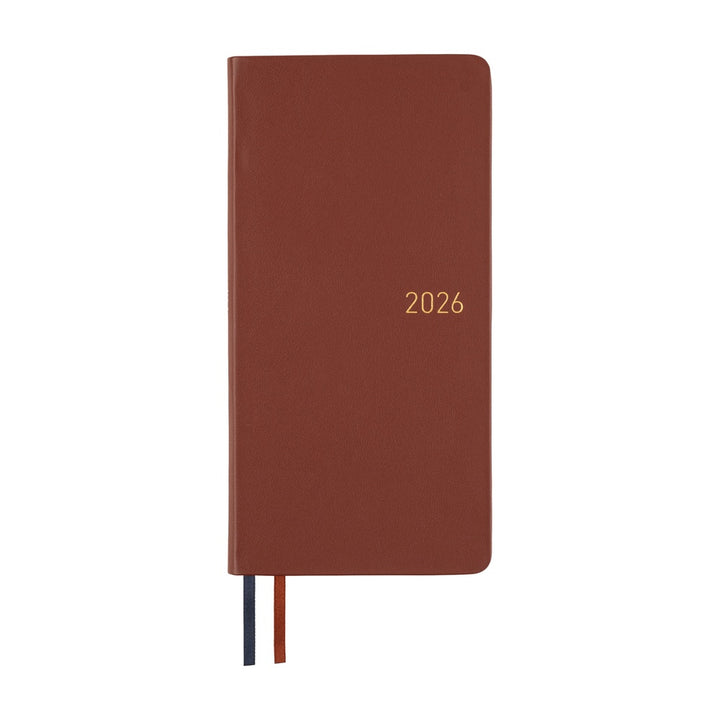 Hobonichi Techo 2026 - Weeks/Wallet Planner Book - Leather: Wine Brown [English/Tall & Slim/Jan Start]